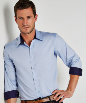 Kustom Kit Contrast Premium Oxford Long Sleeve Shirt