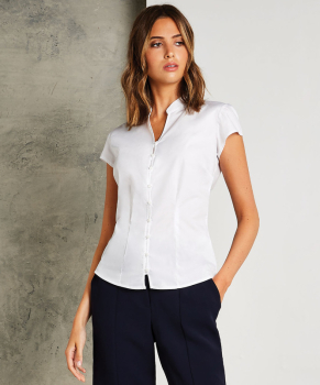 Kustom Kit Mandarin Collar Cap Short Sleeve Blouse Kustom Kit Mandarin Collar Cap Short Sleeve Blouse